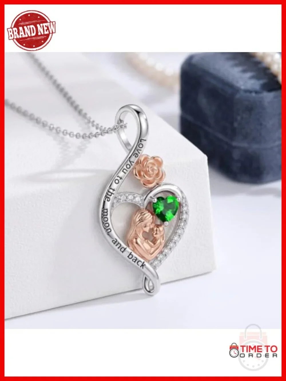Rose Heart Infinity Birthstone Pendant Necklace Mother's Day Gift